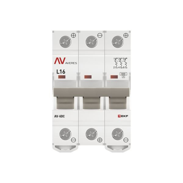 Выключатель автоматический AV-6 DC 3P 16A (L) 6kA EKF AVERES mcb6-DC-3-16L-av Выключатель автоматический AV-6 DC 3P 16A (L) 6kA EKF AVERES mcb6-DC-3-16L-av