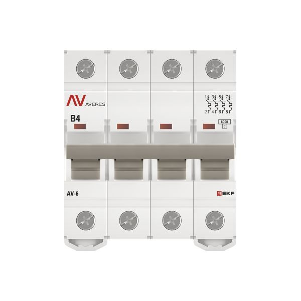 Выключатель автоматический AV-6 4P 4A (B) 6kA EKF AVERES mcb6-4-04B-av Выключатель автоматический AV-6 4P 4A (B) 6kA EKF AVERES mcb6-4-04B-av