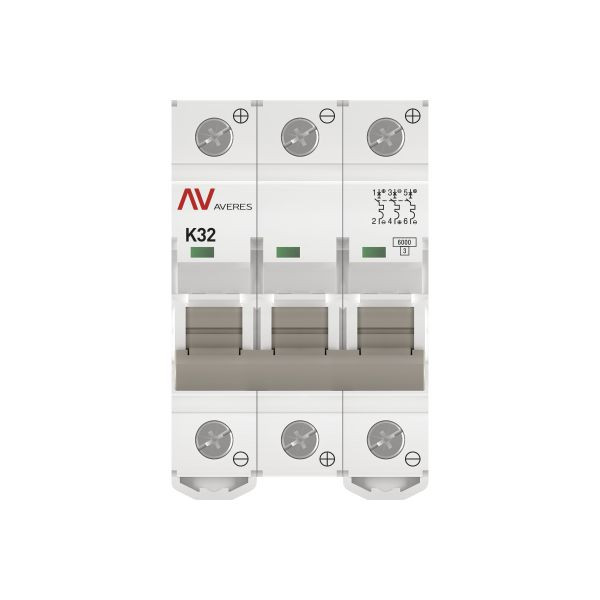 Выключатель автоматический AV-6 DC 3P 32A (K) 6kA EKF AVERES mcb6-DC-3-32K-av Выключатель автоматический AV-6 DC 3P 32A (K) 6kA EKF AVERES mcb6-DC-3-32K-av