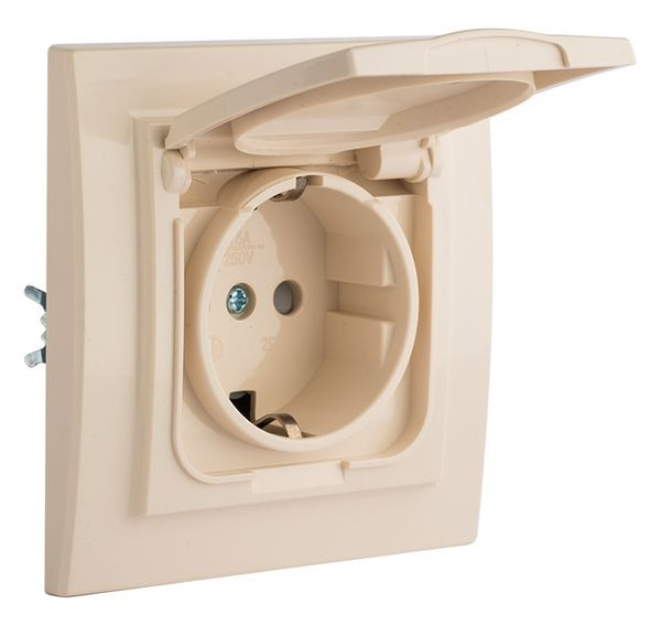 Минск Розетка 1-местная СП с/з с крышкой 16А бежевая с защ, штор, IP44 EKF ERR16-029-200-44 Минск Розетка 1-местная СП с/з с крышкой 16А бежевая с защ, штор, IP44 EKF ERR16-029-200-44