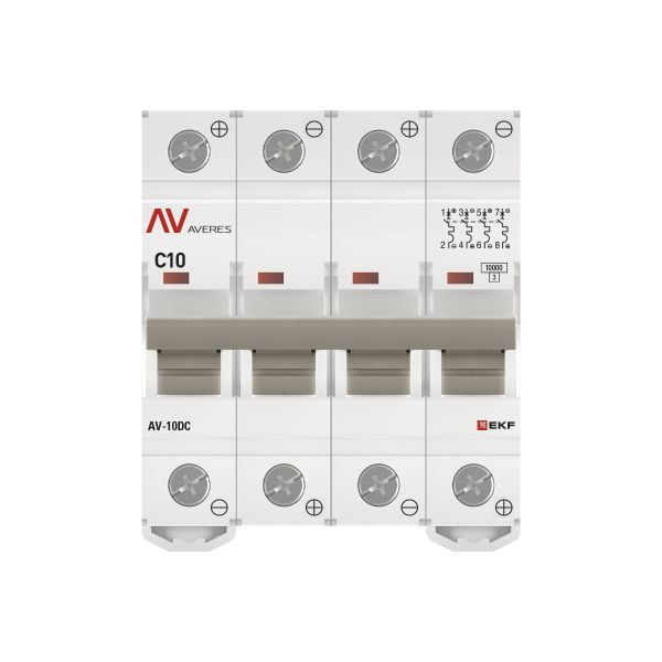 Выключатель автоматический AV-10 DC 4P 10A (C) 10kA EKF AVERES mcb10-DC-4-10C-av Выключатель автоматический AV-10 DC 4P 10A (C) 10kA EKF AVERES mcb10-DC-4-10C-av