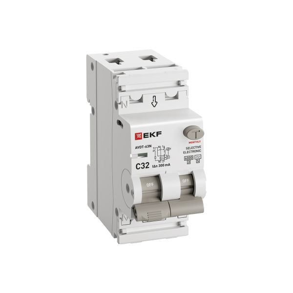 Автоматический выключатель дифференциального тока селективный АВДТ-63N (S) 1P+N 32А 300мА характеристика C тип AC электронный 6кА PROXIMA EKF D63N26ES32C300 Автоматический выключатель дифференциального тока селективный АВДТ-63N (S) 1P+N 32А 300мА характеристика C тип AC электронный 6кА PROXIMA EKF D63N26ES32C300