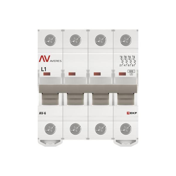 Выключатель автоматический AV-6 4P 1A (L) 6kA EKF AVERES mcb6-4-01L-av Выключатель автоматический AV-6 4P 1A (L) 6kA EKF AVERES mcb6-4-01L-av