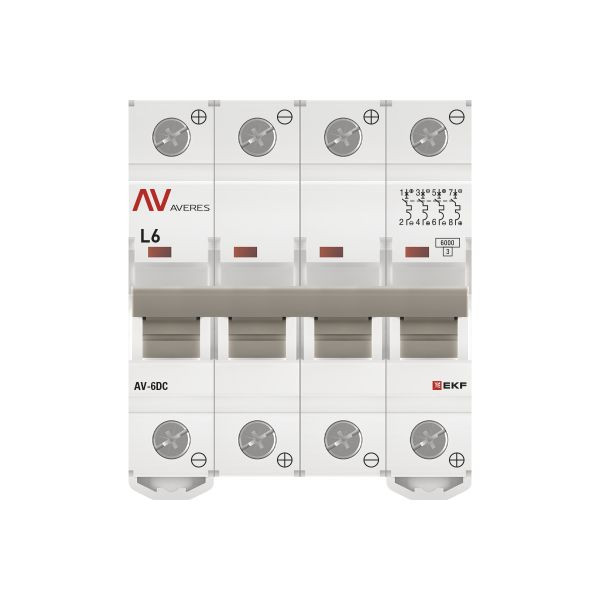 Выключатель автоматический AV-6 DC 4P 6A (L) 6kA EKF AVERES mcb6-DC-4-06L-av Выключатель автоматический AV-6 DC 4P 6A (L) 6kA EKF AVERES mcb6-DC-4-06L-av