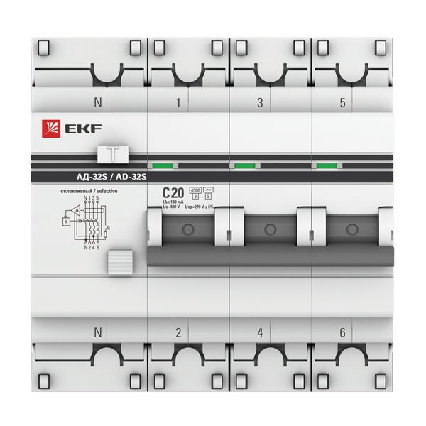 Дифференциальный автомат АД-32 (селективный) 3P+N 20А/100мА EKF PROxima DA32-20-100S-4P-pro Дифференциальный автомат АД-32 (селективный) 3P+N 20А/100мА EKF PROxima DA32-20-100S-4P-pro
