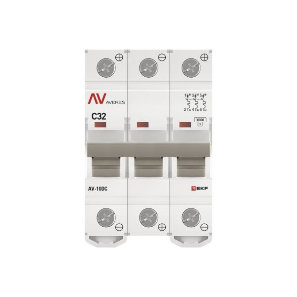 Выключатель автоматический AV-10 DC 3P 32A (C) 10kA EKF AVERES mcb10-DC-3-32C-av Выключатель автоматический AV-10 DC 3P 32A (C) 10kA EKF AVERES mcb10-DC-3-32C-av