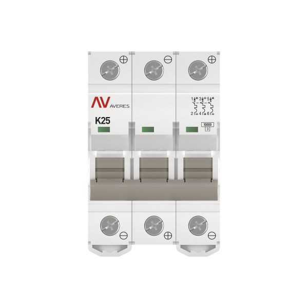 Выключатель автоматический AV-10 DC 3P 25A (K) 10kA EKF AVERES mcb10-DC-3-25K-av Выключатель автоматический AV-10 DC 3P 25A (K) 10kA EKF AVERES mcb10-DC-3-25K-av