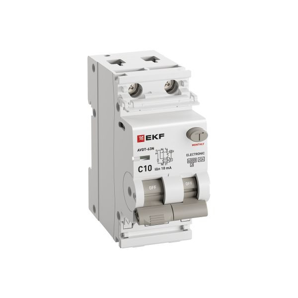 Автоматический выключатель дифференциального тока АВДТ-63N 1P+N 10А 10мА характеристика С тип A электронный 6кА PROXIMA EKF D63N26EA10C10 Автоматический выключатель дифференциального тока АВДТ-63N 1P+N 10А 10мА характеристика С тип A электронный 6кА PROXIMA EKF D63N26EA10C10
