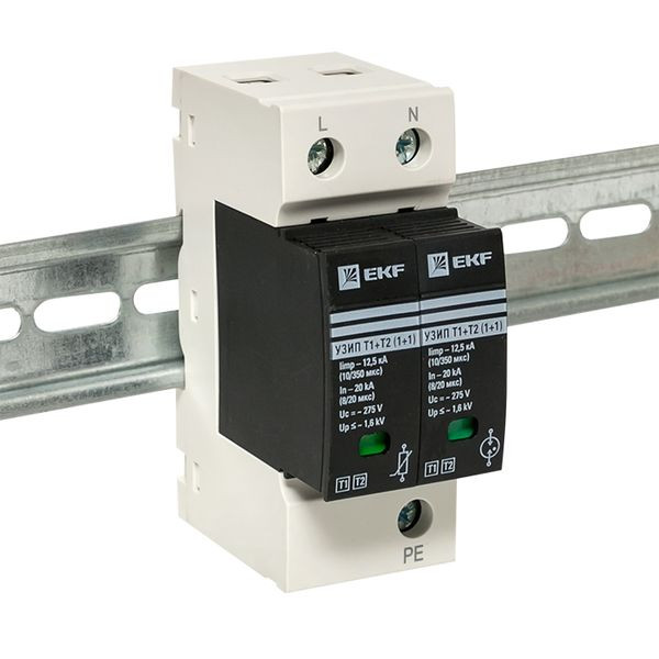 Устройство защиты от импульсных перенапряжений Т1+Т2, Iimp-12,5kA, In-20kA, Uc-275В, 1+1 EKF OV12-11-505 Устройство защиты от импульсных перенапряжений Т1+Т2, Iimp-12,5kA, In-20kA, Uc-275В, 1+1 EKF OV12-11-505