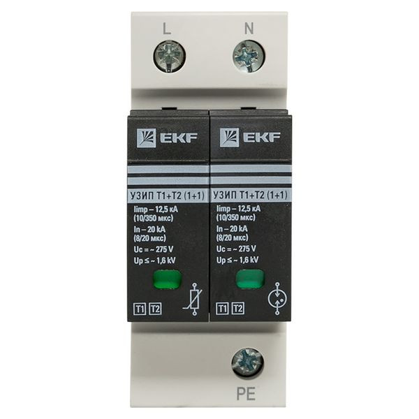 Устройство защиты от импульсных перенапряжений Т1+Т2, Iimp-12,5kA, In-20kA, Uc-275В, 1+1 EKF OV12-11-505 Устройство защиты от импульсных перенапряжений Т1+Т2, Iimp-12,5kA, In-20kA, Uc-275В, 1+1 EKF OV12-11-505