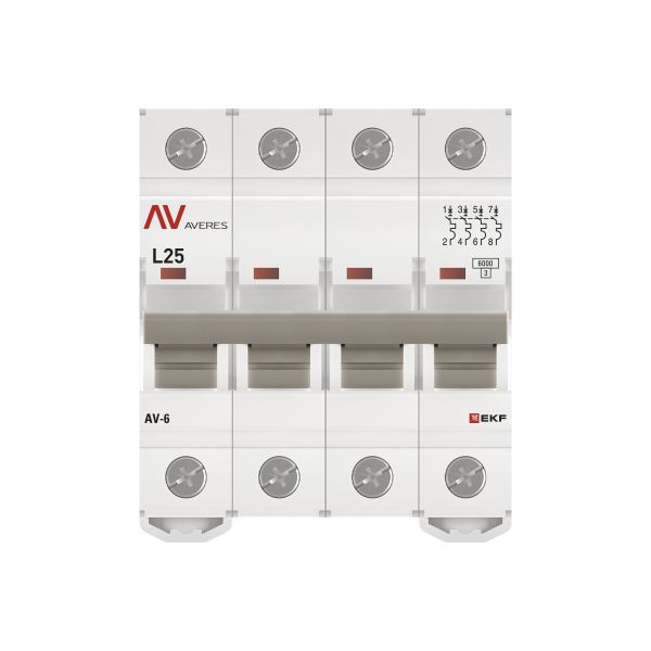 Выключатель автоматический AV-6 4P 25A (L) 6kA EKF AVERES mcb6-4-25L-av Выключатель автоматический AV-6 4P 25A (L) 6kA EKF AVERES mcb6-4-25L-av