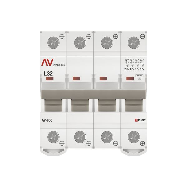 Выключатель автоматический AV-6 DC 4P 32A (L) 6kA EKF AVERES mcb6-DC-4-32L-av Выключатель автоматический AV-6 DC 4P 32A (L) 6kA EKF AVERES mcb6-DC-4-32L-av