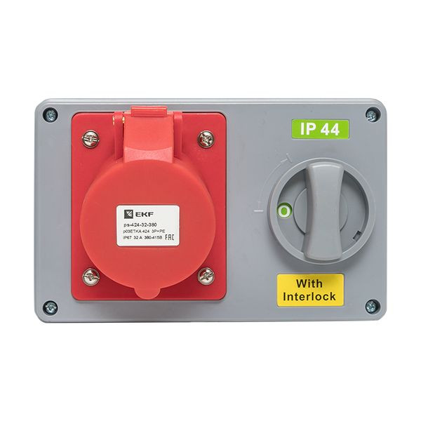 Розетка с блокировкой и выключателем 1424 3Р+РЕ 32А 380В IP44 EKF Розетка с блокировкой и выключателем 1424 3Р+РЕ 32А 380В IP44 EKF