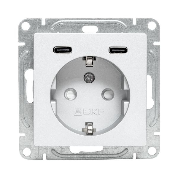 Механизм розетки с USB-C - 2шт, 16А, с заземлением, со шторками, алюминий Эпика EKF Механизм розетки с USB-C - 2шт, 16А, с заземлением, со шторками, алюминий Эпика EKF