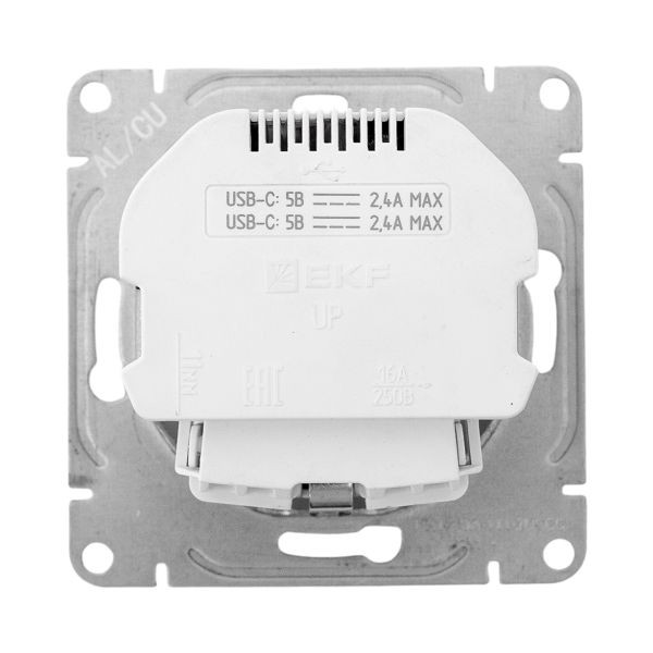 Механизм розетки с USB-C - 2шт, 16А, с заземлением, со шторками, алюминий Эпика EKF Механизм розетки с USB-C - 2шт, 16А, с заземлением, со шторками, алюминий Эпика EKF