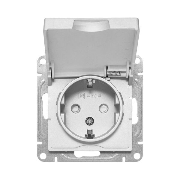 Механизм розетки, 16А, IP44, с заземлением, со шторками, c крышкой, алюминий Эпика EKF Механизм розетки, 16А, IP44, с заземлением, со шторками, c крышкой, алюминий Эпика EKF