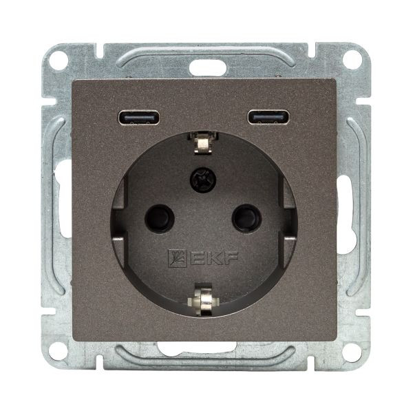 Механизм розетки с USB-C - 2шт, 16А, с заземлением, со шторками, мокко Эпика EKF Механизм розетки с USB-C - 2шт, 16А, с заземлением, со шторками, мокко Эпика EKF
