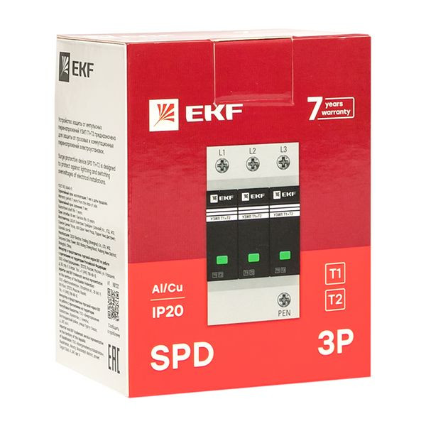 Устройство защиты от импульсных перенапряжений Т1+Т2, Iimp-12,5kA, In-20kA, Uc-275В, 3+0 EKF OV12-3-503 Устройство защиты от импульсных перенапряжений Т1+Т2, Iimp-12,5kA, In-20kA, Uc-275В, 3+0 EKF OV12-3-503