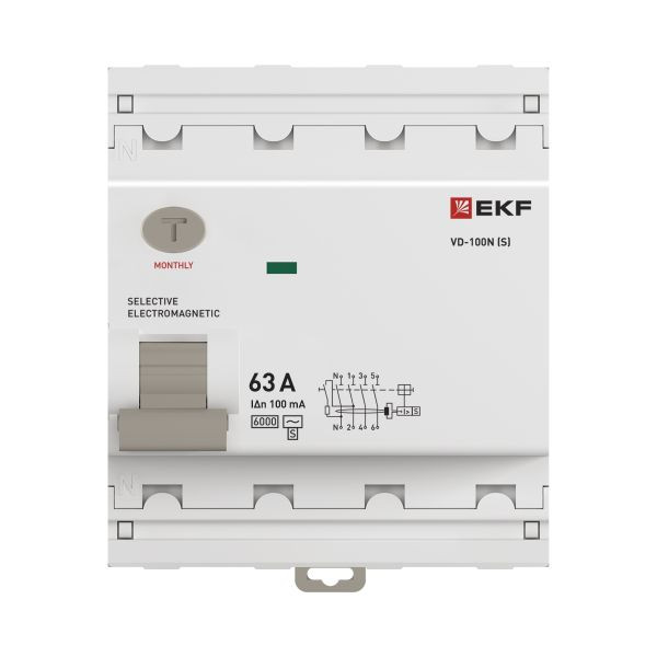 Выключатель дифференциального тока ВД-100N (S) 4P 63А 100мА тип AC эл-мех 6кА PROXIMA EKF E1046MS63100 Выключатель дифференциального тока ВД-100N (S) 4P 63А 100мА тип AC эл-мех 6кА PROXIMA EKF E1046MS63100