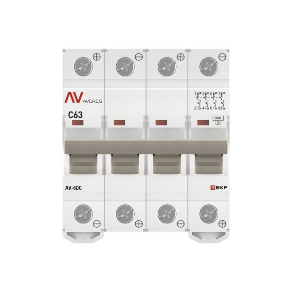 Выключатель автоматический AV-6 DC 4P 63A (C) 6kA EKF AVERES mcb6-DC-4-63C-av Выключатель автоматический AV-6 DC 4P 63A (C) 6kA EKF AVERES mcb6-DC-4-63C-av