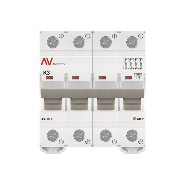 Выключатель автоматический AV-10 DC 4P 3A (K) 10kA EKF AVERES mcb10-DC-4-03K-av Выключатель автоматический AV-10 DC 4P 3A (K) 10kA EKF AVERES mcb10-DC-4-03K-av