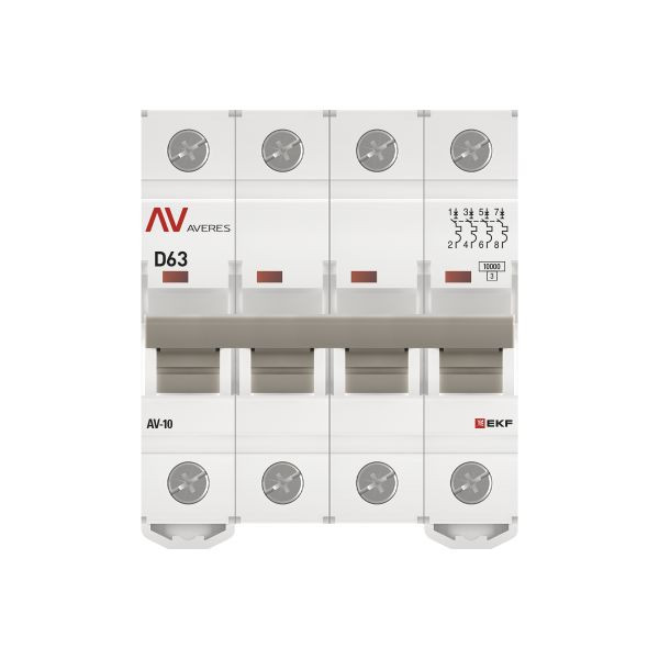 Выключатель автоматический AV-10 4P 63A (D) 10kA EKF AVERES mcb10-4-63D-av Выключатель автоматический AV-10 4P 63A (D) 10kA EKF AVERES mcb10-4-63D-av