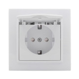 Минск Розетка 1-местная СП с заземлением и крышкой 16А белая с защ, штор, EKF Basic ERR16-029-100