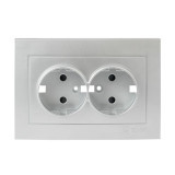 Валенсия лицевая панель розетки 2-местной с/з 16А сталь с защ, штор, EKF PROxima