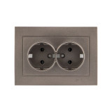 Валенсия лицевая панель розетки 2-местной с/з 16А графит с защ, штор, EKF PROxima ESR16-L-128-60