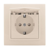 Розетка 1-местная СП с/з Минск с крышкой 16А бежевая с защ, штор, EKF ERR16-029-200