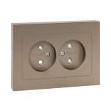 Механизм розетки двойной, 16А, без заземления, со шторками, с рамкой, шампань Эпика EKF