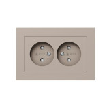 Механизм розетки двойной, 16А, без заземления, со шторками, с рамкой, кремовый Эпика EKF