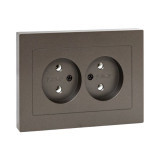 Механизм розетки двойной, 16А, без заземления, без шторок, с рамкой, мокко Эпика EKF