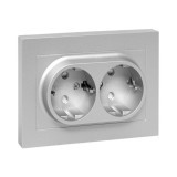 Механизм розетки двойной, 16А, с заземлением, со шторками, с рамкой, алюминий Эпика EKF