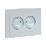 Механизм розетки двойной, 16А, без заземления, со шторками, с рамкой, алюминий Эпика EKF
