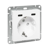 Механизм розетки с USB-C - 2шт, 16А, с заземлением, со шторками, белый Эпика EKF