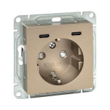 Механизм розетки с USB-C - 2шт, 16А, с заземлением, со шторками, шампань Эпика EKF