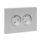 Механизм розетки двойной, 16А, без заземления, без шторок, с рамкой, алюминий Эпика EKF