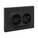 Механизм розетки двойной, 16А, с заземлением, со шторками, с рамкой, чёрный Эпика EKF