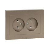 Механизм розетки двойной, 16А, без заземления, без шторок, с рамкой, шампань Эпика EKF