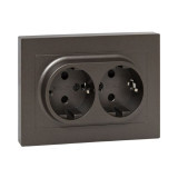 Механизм розетки двойной, 16А, с заземлением, со шторками, с рамкой, мокко Эпика EKF